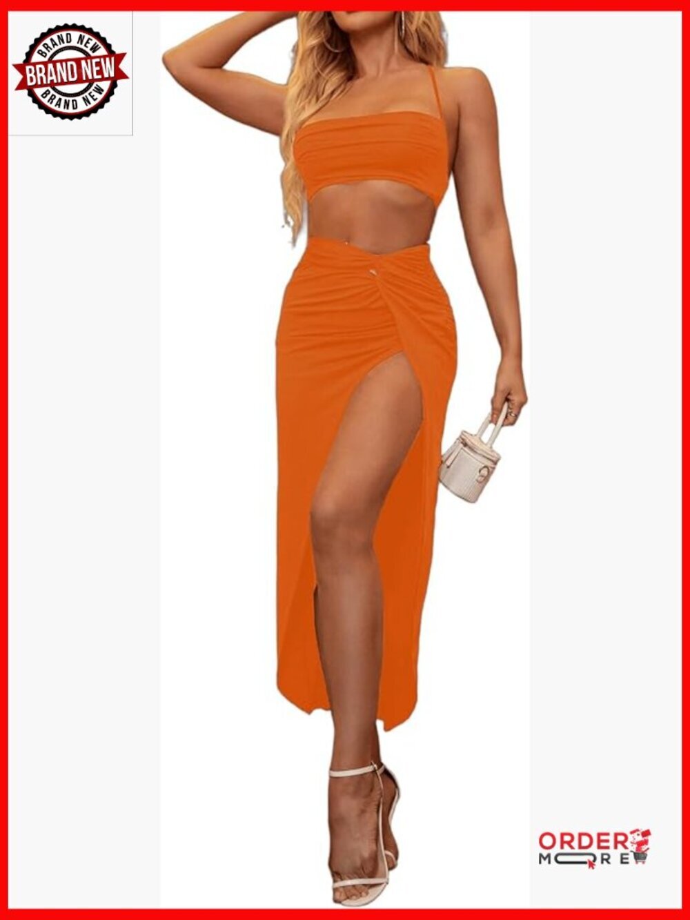 Two Piece Skirt Set Crop Top & Maxi Skirt Sexy High Slit Night Out Outfit